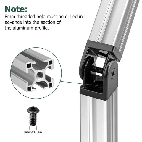 Two Pack 4040 Aluminum Angle Connector Joint With 180 Degree Rotation Hinge And Adjustable Clamp Lever For Quick, Easy, Flexible Aluminum Profile Assembly System, 8mm screw