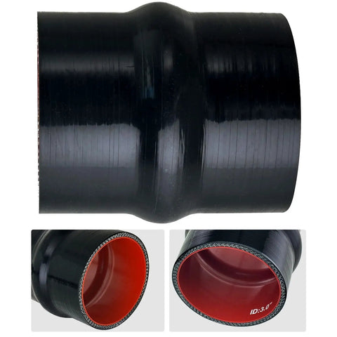 3.0 Inch ID Silicone Hump Hose Coupler With Heavy Duty Clamp Set For Pipes Connecting, black silicone coupler with red interior