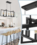 Modern Farmhouse Kitchen Island Chandelier with Industrial Matte Black Finish Open Geometric Frame 5 Light Island Light Fixture for Dining Room Kitchen and Living Room Adjustable Height for a Cool Rugged Yet Elegant Home Vibe