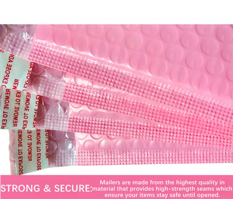 3.5 By 5.9 Inch Bubble Mailers 12 Pack Thick Poly Padded Envelopes Self Seal Opaque Pink Shipping Bags close-up of seal strips