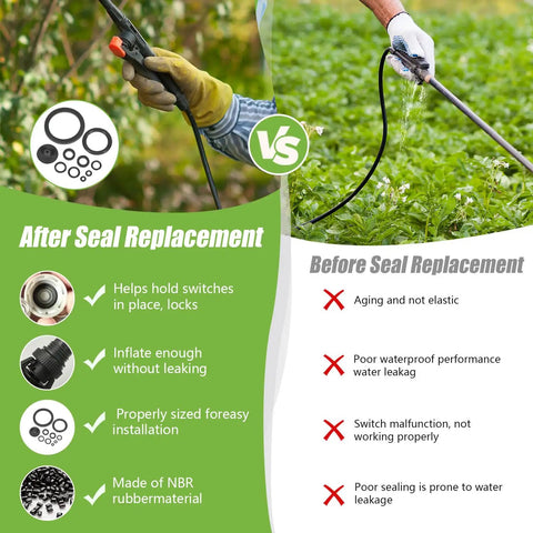 Ten Piece Sprayer Seal Rings Kit With NBR Rubber O Rings And Gaskets Replacement For Most Garden Pressurized Hand Sprayers Fits 1L 3L 5L 8L Units Durable Pump Repair Parts DIY Friendly Multi Size Seal Kit, after seal replacement