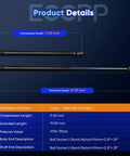 Rear Trunk Lid Lift Support Struts For Ford Mustang 1994 To 2004 And Panoz Esperante shown with compressed and extended lengths.