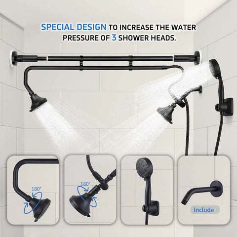 Dual Tandem Shower Heads For Couples With Handheld Sprayer Five Adjustable Spray Patterns Wall Mounted Shower System Upgrade Your Daily Routine To A Super Chill Duo Experience Now