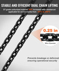 Electric chain hoist chain assembly, close-up view; 0.25 in wire diameter and black steel links