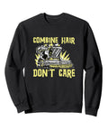 Black 'Combine Hair Don't Care' hoodie for farm work, featuring combine graphic for harvester operators and farm enthusiasts