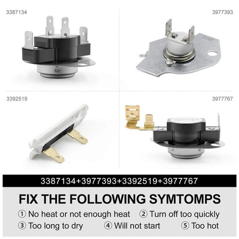 All In One Dryer Thermal Fuse Kit With High Limit And Cycling Thermostats For Whirlpool Kenmore Dryers Plug And Play Install