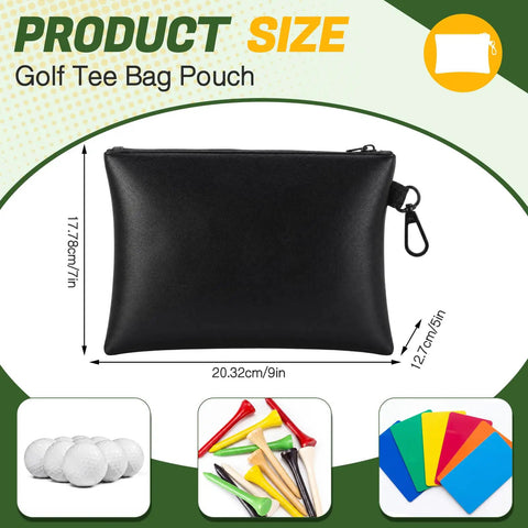 Valuables Golf Pouch Set Two Pack PU Leather Tee Bags With Waterproof Zippers And Velvet Lining, 7x9x5 inches black pouch