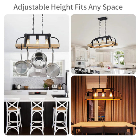 Three Light Metal Pot Hanging Chandelier With Wood Grain Finish Dope Rustic Farmhouse Ceiling Pendant for kitchens and dining rooms