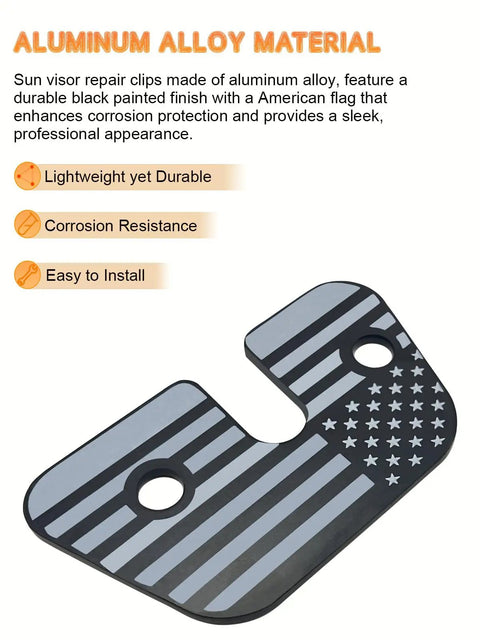 Aluminum Sun Visor Clips With American Flag Design, Quick Repair Visor Bracket For Jeep Wrangler JK JL Gladiator JT 2018-2023