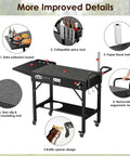 Portable Outdoor Grill Cart For Blackstone Griddle And Ninja Stand Foldable with wheels, 43 inch table with features displayed