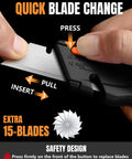 Retractable Box Cutter Knife With Built In Blade Storage And Tool Free Quick Change Includes 15 Sharp SK5 Replacement Blades black blade change