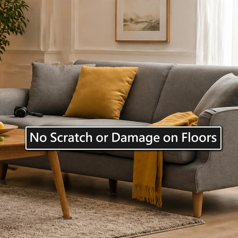 High Performance Non Slip Furniture Cups And Square Caster Pads For Hardwood Floors Awesome Floor Savers under a grey couch.