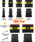 800Pcs 50Set Waterproof Automotive Electrical Wire Connector Kit with 1 to 6 Pin Connectors and Ratchet Crimping Tool components
