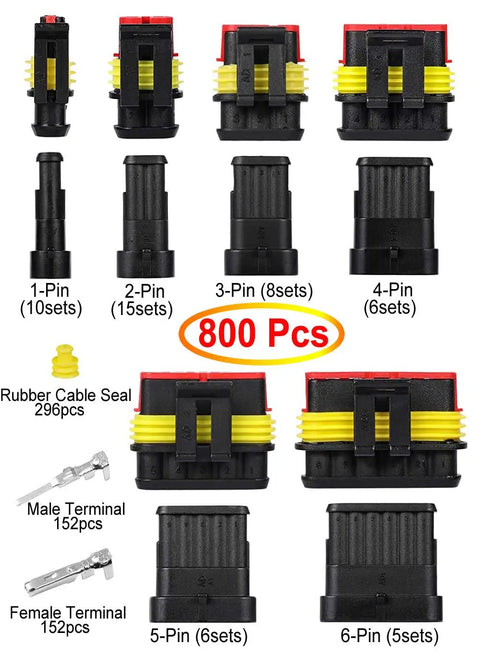 800 Pieces 50 Set Waterproof Automotive Wire Connectors Kit With 1 To 6 Pin Male And Female Plugs Silicone Seal Weatherproof