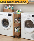 Ultra Slim 3 Tier Rolling Storage Cart for Small Spaces Narrow 7.1 Inch Wide Mobile Shelving Unit between laundry appliances