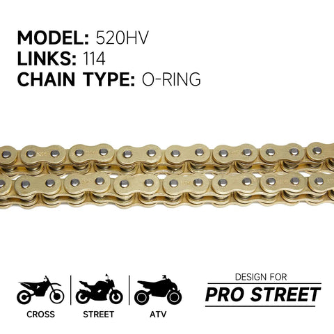 520 Motorcycle Chain Kit With O Ring, 114 Links, Chain Breaker, Heavy Duty Drive Chain, Pro Street Design