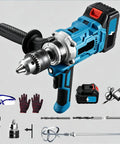 Cordless Drill And Cement Mixer With Two Speed Control And Rotatable Grip, Heavy Duty Power Tool for drilling and mixing accessories