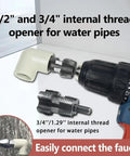 Electric Drill PVC Pipe Threader Kit With Internal And External Dies For One Half Inch, Three Quarter Inch And One Inch PVC Pipes, DIY Home Plumbing Tool, PVC Threading Set shown with drill attached and threading dies