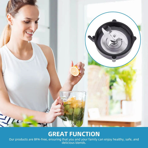 Pro 1200 Blender Replacement Parts Kit With Stainless Steel Cutter Blade Jar Base Cap And Four Silicone Gaskets Complete Workhorse Go To 3 In 1 Set For 1200 Series Blenders stainless steel blade shown with smoothie ingredients