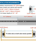 Installation diagram for Beefy 2 Pack Ball Bearing Drawer Slides 13.5 Inch 342mm Two Way Metal Drawer Tracks With Mounting Screws.