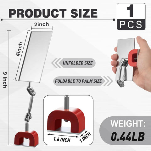 Rectangular Magnetic Inspection Mirror 4x2 Inches With Dual 360-Degree Adjustable Joints, Welding And Mechanical Repair Mirror, Lightweight 0.2kg Magnetic Base, Fits Narrow Spaces, Handy For Repairs, Value Pack 1