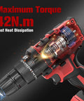 Beast 21V Cordless Drill Driver Set With 2.0Ah Battery Hammer Drill Mode 372 In Lbs Max Torque cutaway view showing internal gears