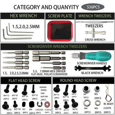 All In One RC Car Repair Stand With 360 Degree Rotation, 523 Piece Screw Kit, Sockets And Screwdrivers Pallet tool assortment