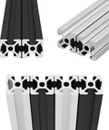 11.8 Inch European Standard T Slot Aluminum Extrusion Rail Kit, 4 Pieces, Anodized Black for 3D Printer and CNC DIY, High Strength Linear Motion Guide for Precision Builds, black and silver profile ends