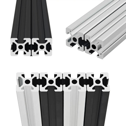 11.8 Inch European Standard T Slot Aluminum Extrusion Rail Kit, 4 Pieces, Anodized Black for 3D Printer and CNC DIY, High Strength Linear Motion Guide for Precision Builds, black and silver profile ends
