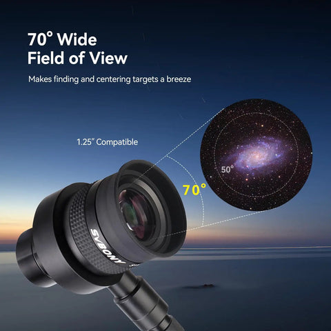 Illuminated Crosshair Reticle Eyepiece 1.25 Inch, 20mm Vision showing 70 degree field for astrophotography and guide scopes