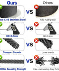 Comparison of One Eighth Inch Black Stainless Steel Cable Wire Rope Beefy 250 Ft T316 Marine Grade 7x7 Strand with others.