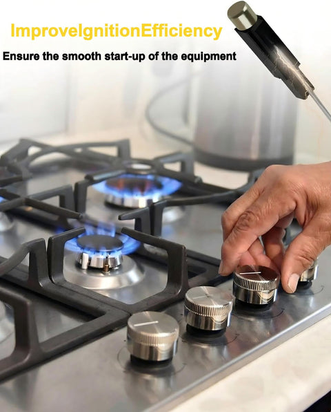 Person using 10 Pieces Piezoelectric Igniter Replacement Kit With Copper Contacts For Universal Electronic Igniter For Gas Stoves Ovens Burners Heaters Fireplaces And Spray Gun Lighters Repair Easy Install No Fuss on a modern gas stove.