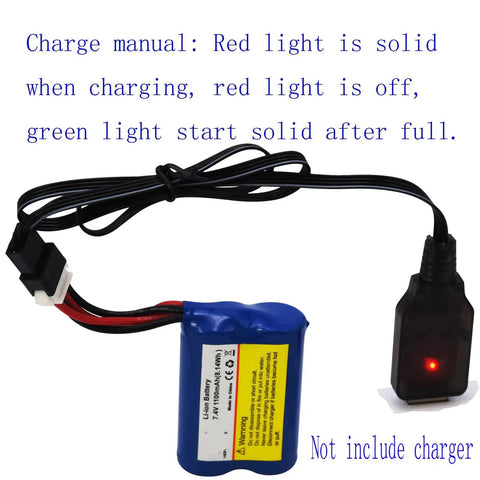 2 Pack 7.4V 1200mAh Li-ion RC Boat Battery With SM 4P Connector And USB Cable Replacement For HJ808 HJ823, charging indicator visible