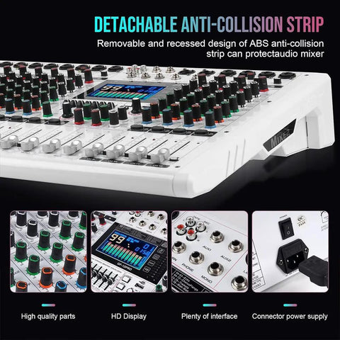 12 Channel DJ Mixer With Large LCD Color Screen Isolated Independent Mute Built In 7 Band EQ And 99 Reverb for performances