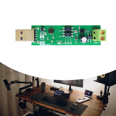 USB To MBUS Slave Module For FC722 Chip Debugging, Low Leakage Current, Industrial Rate 300 9600 BPS, Adjustable Bus Voltage 12V To 42V, 5V And 3.3V Regulated Output, Stable UART Communication MBUS Debugging Accessory mounted with USB and MBUS terminals