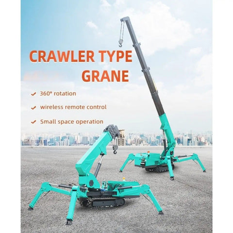 Portable Mini Crawler Crane With Wireless Handheld Transmitter And Dependable Hydraulic Pump Built Tough For Tight Quarters with 360° rotation.