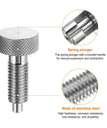 Heavy Duty Spring Plunger Pins In A Two Piece Kit With Knurled Grips And M10x1.5 Threads close-up showing stainless steel and knurled grip.