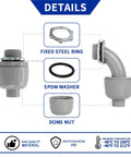 Detailed view of components for Half Inch Flexible Liquid Tight PVC Electrical Conduit Kit For Outdoor Use, including fixed steel ring and dome nut