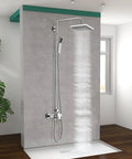 Dope Polished Chrome Exposed Shower System With 8 Inch Square Rainfall Shower Head And Hand Sprayer Wall Mounted Solid Brass