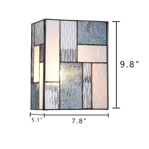 Tiffany Style Stained Glass Wall Sconces Modern Look For Bedroom Bathroom Living Room Hallway And Stairway 5.1 By 7.8 By 9.8 Inches Ambient Lighting Cozy Glow Home Decor showcasing blue and white glass panels.