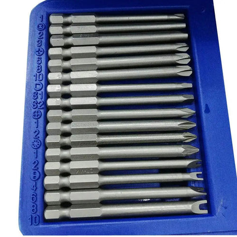 50 Piece Magnetic Screwdriver Bit Set With Extra Long Bits And Case All In One Pro Grade Driver Kit Includes Hex Torx Star Phillips arranged in blue case