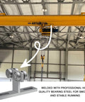 Upgraded 304 Stainless Steel Electric Hoist Trolley Roller For 1-5/8 Inch Wide Unistrut Channel shown in industrial setting