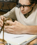 Stainless Steel Watch Spring Bar Pins And Repair Tool Kit on desk with person examining a watch mechanism