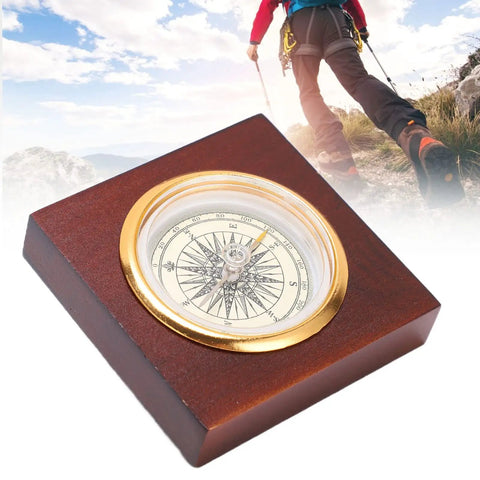 Go To Portable Alloy Compass With Wooden Box For Camping And Hiking Essentials Vintage Aluminum Outdoor Gear For Fishing And Backpacking Adventures Everyday resting on a wooden block