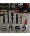 Heavy Duty Half Inch And Three Eighths Cable Drain Auger Bit Set Featuring Sharp Steel Cutting Heads, assorted auger bits displayed.
