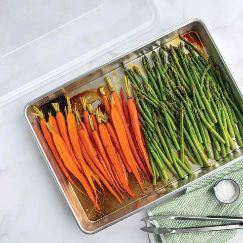 Extra Large High Sided Baking Pan With Lid For Big Batches Uncoated Aluminum Sheet Pan Reinforced Steel Rim Prevents Warping