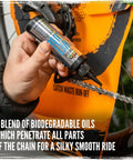 Applying BananaSlip Tungsten Wet Lube For Road Mountain Race And EBike Maintenance Biodegradable Oil Blend to bike chain