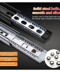 Professional Heavy Duty Bottom Mounted Drawer Slides Crafted From Cold Rolled Steel Featuring A Completely Concealed Design For Rock Solid Cabinet Storage And Ultra Smooth Operation with solid steel balls.