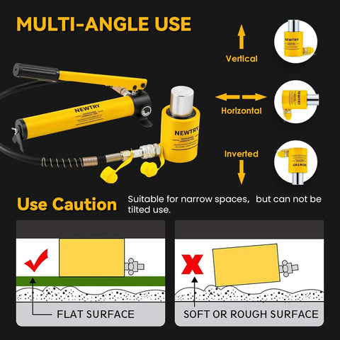 20 Ton Hydraulic Ram Jack With 2 Inch Stroke And CP 180 Hand Pump Portable Porta Power Kit illustration showing multi-angle use options