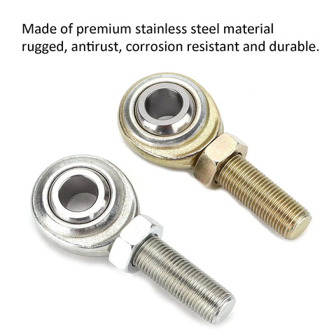 Built Tough Heavy Duty Rod End Heim Joint Set With Half Inch Bore And Half Inch 20 RH LH Male Threads, Stainless Steel, Corrosion Resistant, High Load Lateral Capacity 12200 Lb, Universal Fit For Cars, Motorcycles, ATVs, Boats, CNC Equipment. two rod ends